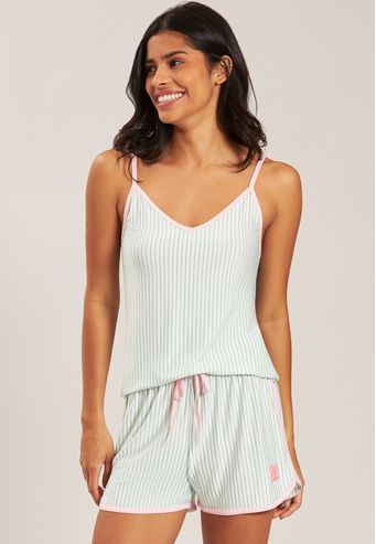 Shortdoll De Viscose Listrada Baunilha