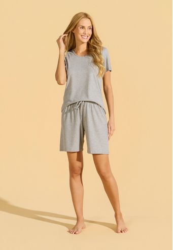 PIjama Manga Curta Meia Coxa de Viscose