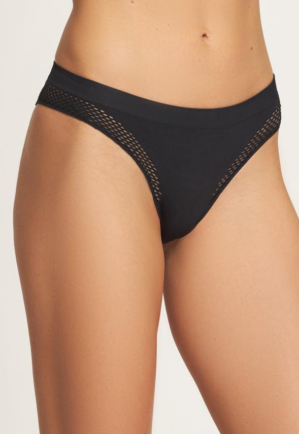 DKNY Women's Classic Cotton Lace Trim Thong