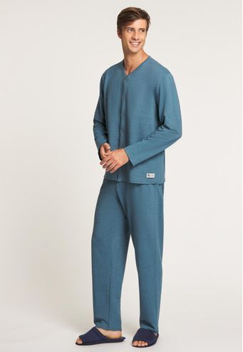 Pijama Recco Longo Aberto de Moletinho Flanelado com Elastano