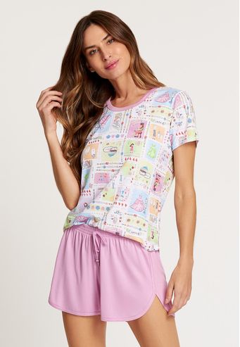 Pijama Recco Curto de Viscose Digital e Viscose Stretch