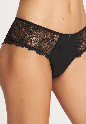Calcinha Recco Tanga de Renda e Crepe Shine