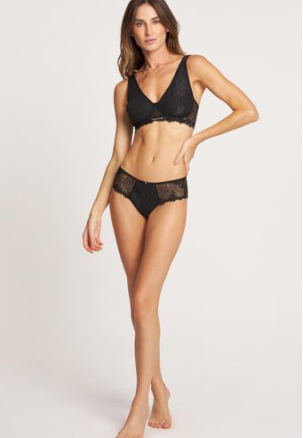 Calcinha Recco Tanga de Renda e Crepe Shine