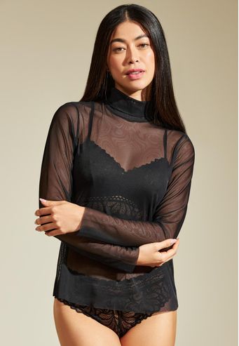 Blusa Recco Manga Longa de Tule
