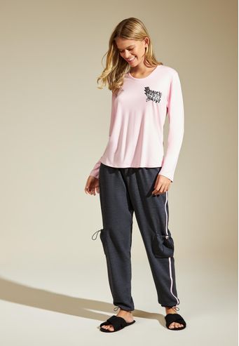 Pijama Recco Longo de Viscose Stretch e Moletinho Flanelado