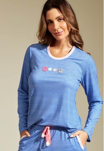 Pijama Recco Longo de Malha Stretch Listrada