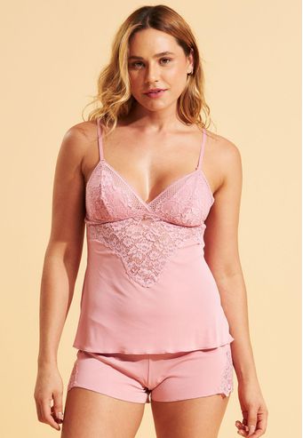 Babydoll Recco de Microfibra com Renda