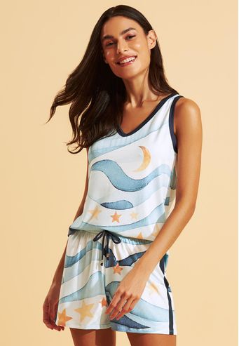 Pijama Recco Regata e Shorts de Visco Skin