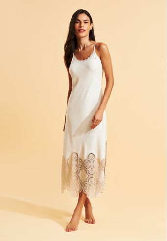 Slip Dress Recco de Viscolinen com Rendão