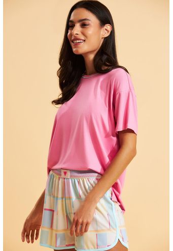 Pijama Recco Manga Curta de Viscose Stretch e Digital