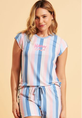 Pijama Recco Manga Curta de Algodão Listrado