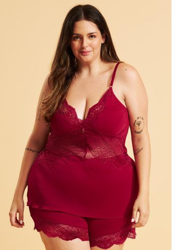 Babydoll Recco de Microfibra com Renda