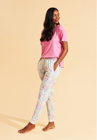 Pijama Recco Manga Curta e Calça de Viscose Stretch