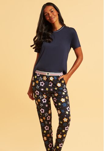 Pijama Recco Manga Curta e Calça de Viscose Stretch