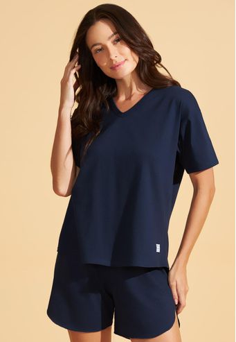 Pijama Recco Com Shorts Midi de Algodão Com Elastano