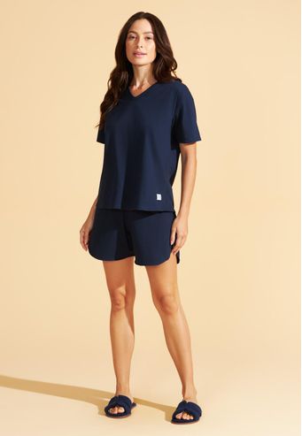 Pijama Recco Com Shorts Midi de Algodão Com Elastano