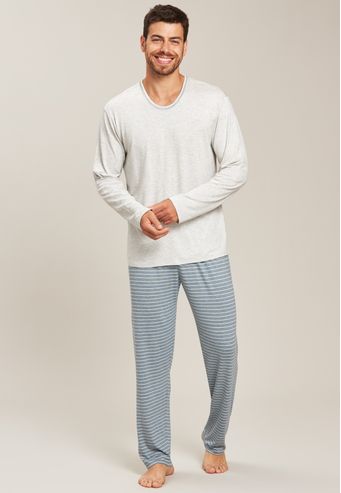 Pijama Baunilha Longo de Viscose e Viscolist