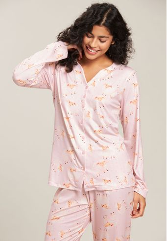 Pijama Baunilha Longo Aberto de Algodão Digital