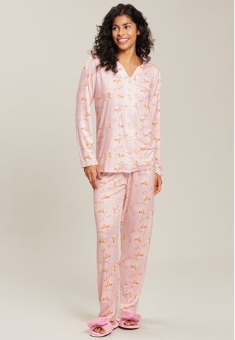 Pijama Baunilha Longo Aberto de Algodão Digital