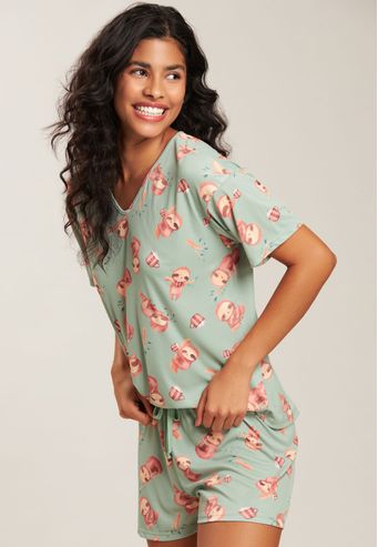 Pijama Baunilha Curto de Microfibra
