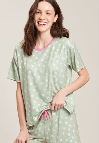 Pijama Baunilha Curto de Algodão Digital