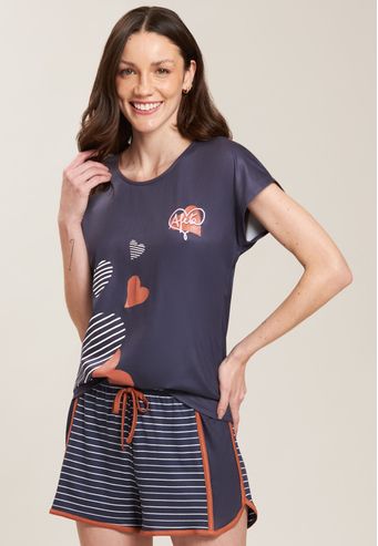 Pijama Baunilha Curto de New Skin e Viscose Stretch