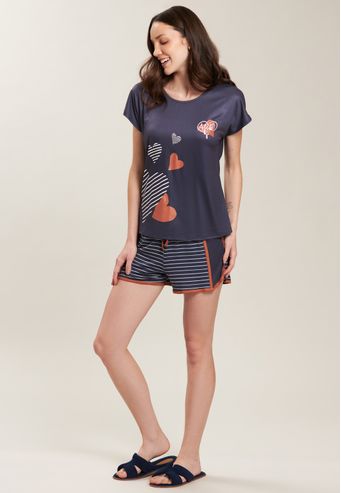 Pijama Baunilha Curto de New Skin e Viscose Stretch