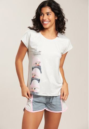 Pijama Baunilha Curto de New Skin e Viscose Stretch