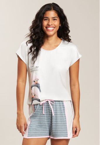 Pijama Baunilha Curto de New Skin e Viscose Stretch
