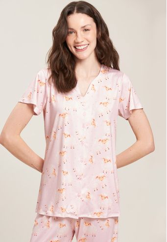 Pijama Baunilha Aberto Com Capri de Algodão