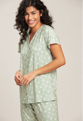 Pijama Baunilha Aberto Com Capri de Algodão