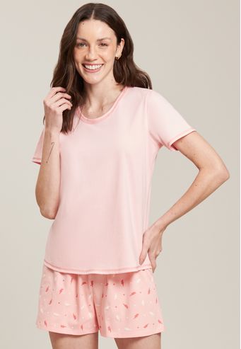 Pijama Baunilha Curto de 100% Algodão e Algodão Com Elastano