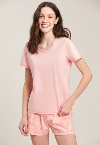 Pijama Baunilha Curto de 100% Algodão e Algodão Com Elastano