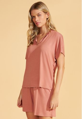 Pijama Manga Curta e Shorts Midi de Viscose Recco