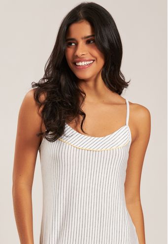 Camisola Alça De Viscose Listrada Baunilha