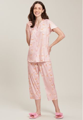 Pijama Baunilha Aberto Com Capri de Algodão