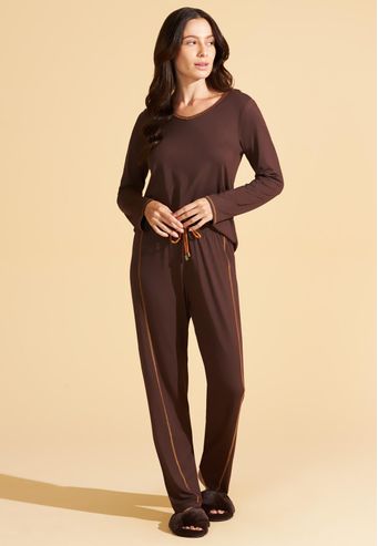 Pijama Recco Manga Longa e Calça de Viscose Stretch
