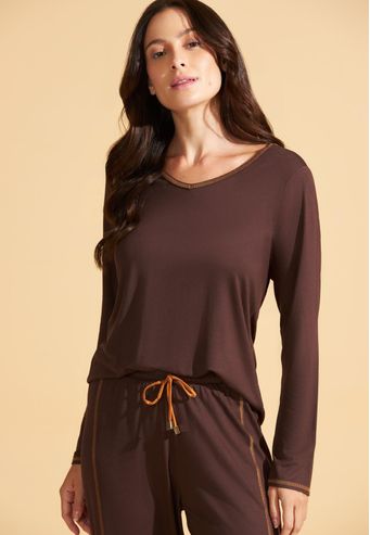 Pijama Recco Manga Longa e Calça de Viscose Stretch