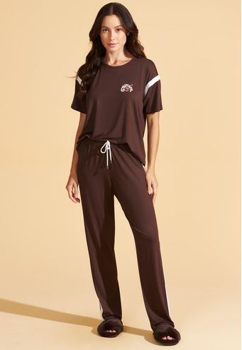 Pijama Recco de Manga Curta e Calça de Viscose Stretch