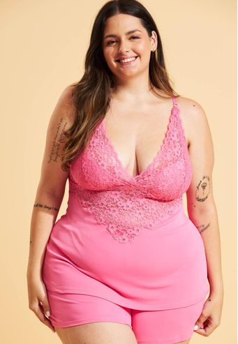 Babydoll Recco de Microfibra com Renda