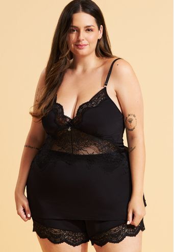 Babydoll Recco de Microfibra com Renda