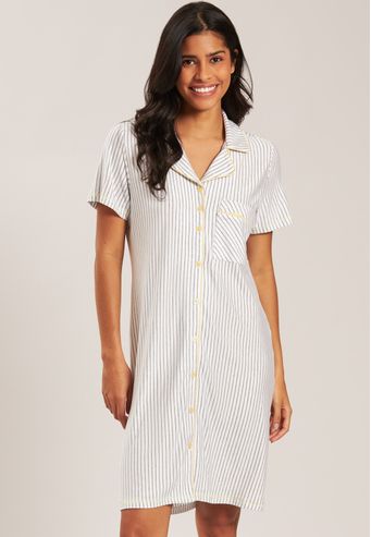 Camisão Aberto Curto de Viscose Listrada Baunilha