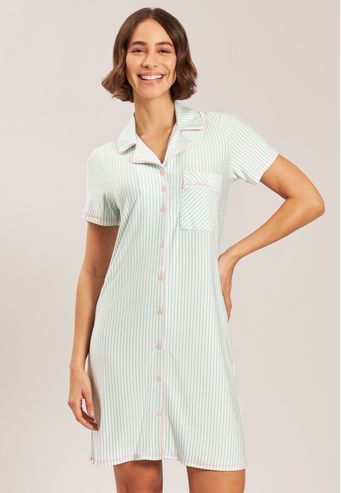 Camisão Aberto Curto de Viscose Listrada Baunilha