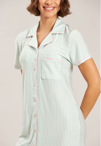 Camisão Aberto Curto de Viscose Listrada Baunilha