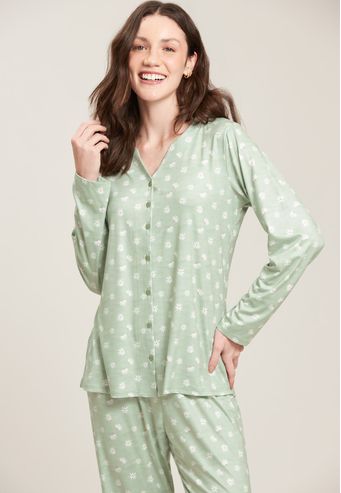 Pijama Baunilha Longo Aberto de Algodão Digital