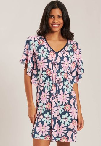 Caftan Plus Size Curta De  Microfibra Baunilha