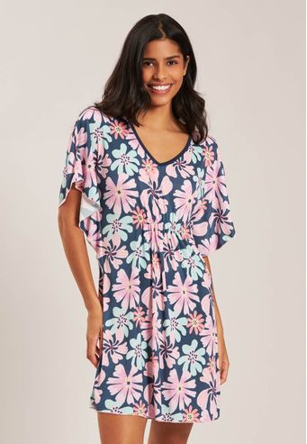 Caftan Plus Size Curta De  Microfibra Baunilha