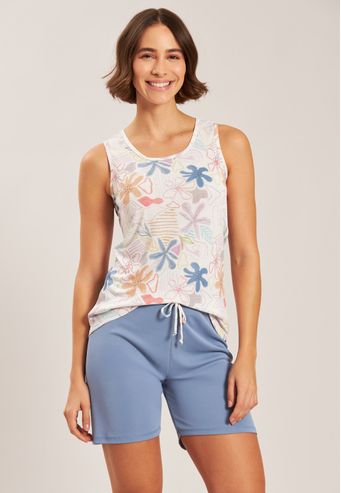 Pijama Regata Com Meia Coxa De Microfibra Baunilha