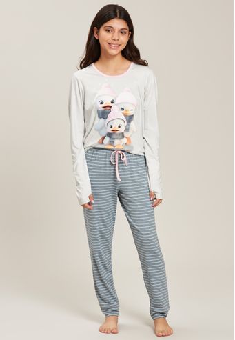 Pijama Baunilha Juvenil Longo de New Skin e Viscose Stretch