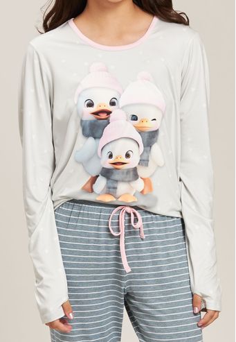 Pijama Baunilha Juvenil Longo de New Skin e Viscose Stretch